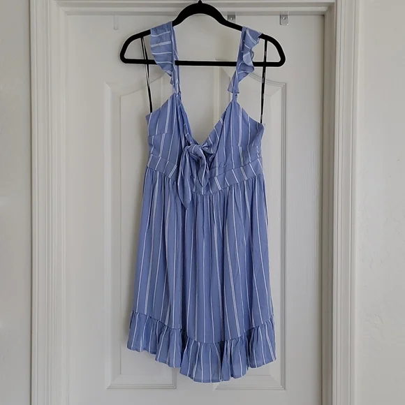 forever 21 blue ruffle dress Moonlit Moment Ruffle Trim Lace-Up Back Maxi Dress Blue